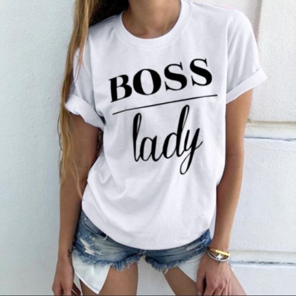 BOSS Lady White & Black Print Tee